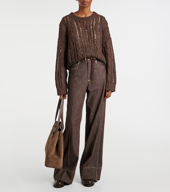 Jeans a gamba larga e vita media | Brunello Cucinelli