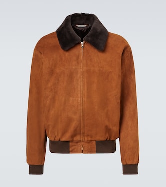 Shearling-trimmed suede aviator jacket | Auralee