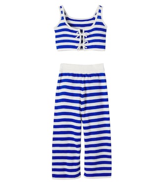 Crochet striped cotton-blend top and pants set | Pepita&Me