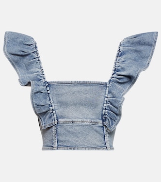 Crop top en denim con volantes | Ganni