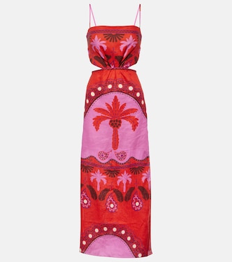 Printed cutout linen midi dress | Johanna Ortiz