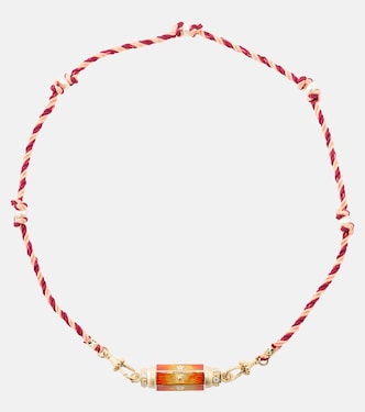 Halskette mit 14kt Gelbgold, Emaille, Diamanten und Süßwasserperlen | Marie Lichtenberg