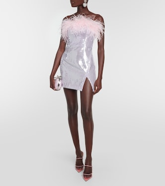 Feather-trimmed sequined minidress | Self-Portrait