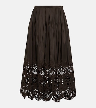 Gonna midi in seta con pizzo macramè | Valentino