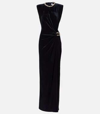Embellished chain-detail velvet maxi dress | Self-Portrait