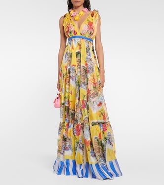 Robe longue Portofino imprimée en soie | Dolce&Gabbana