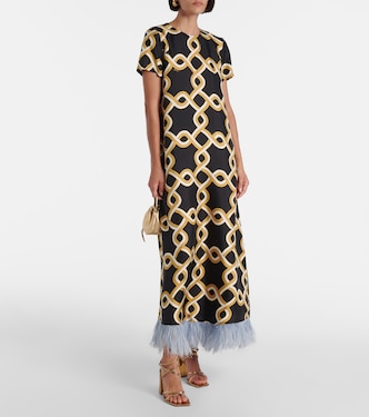 Maxikleid Swing aus Seiden-Twill mit Federn | La DoubleJ