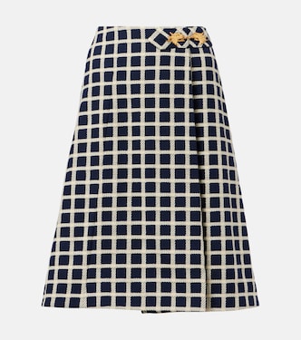 Gonna midi in misto lana e cotone a quadri | Valentino