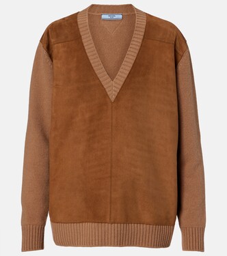Pullover aus Veloursleder, Wolle und Kaschmir | Prada