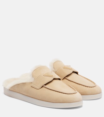 Shearling-lined suede mules | Prada
