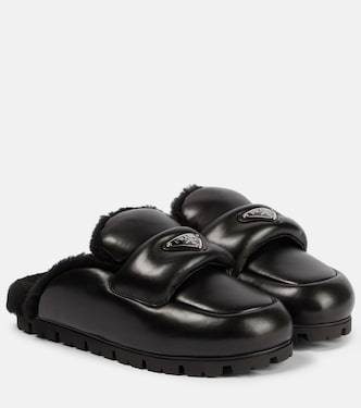 Shearling-lined leather slides | Prada