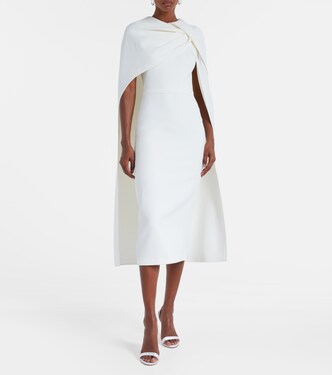 Bridal Oria caped crêpe midi dress | Safiyaa