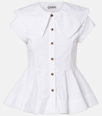 Ruffled cotton-blend shirt | Ganni