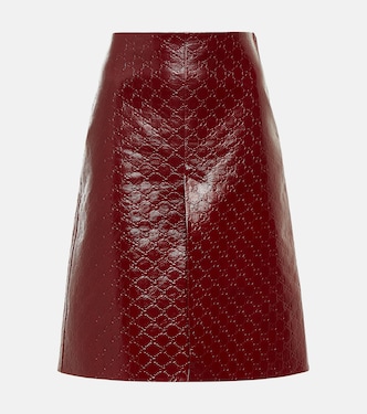 Falda midi de piel con GG en relieve | Gucci