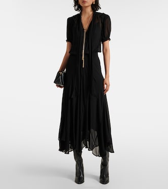 Tie-neck georgette maxi dress | Polo Ralph Lauren