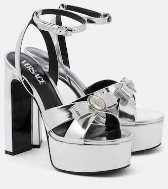 Gianni Ribbon 140 metallic leather sandals | Versace