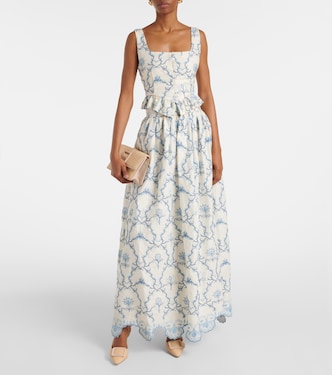 Falda larga Tangelo de lino floral | Agua by Agua Bendita