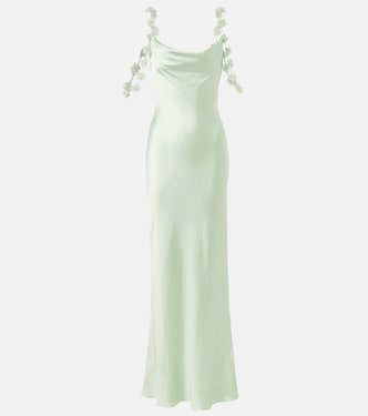 Floral-appliqué satin gown | Self-Portrait