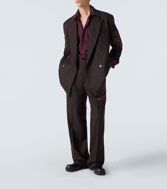 Embroidered wool wide-leg pants | Dries Van Noten