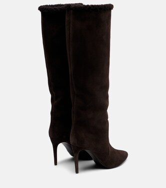 Stiletto 85 shearling-trimmed suede knee-high boots | Paris Texas