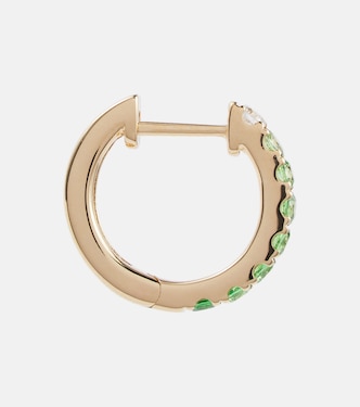 Orb Large 14kt gold single hoop earring with diamond and tsavorite | Robinson Pelham