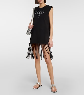 Logo fringed cotton jersey minidress | Pucci