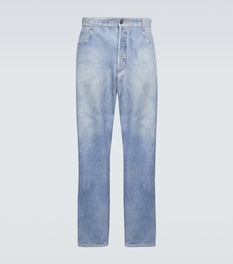 Denim-print wide-leg leather pants | Bottega Veneta