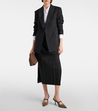 Blazer rayé en laine et coton | Brunello Cucinelli