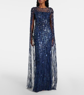 Ruby sequined caped gown | Jenny Packham