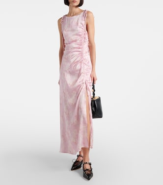 Robe midi en satin à fleurs | Ganni