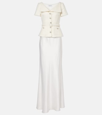 Bridal peplum satin and bouclé maxi dress | Self-Portrait