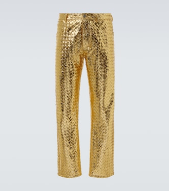 Intrecciato metallic leather straight pants | Bottega Veneta