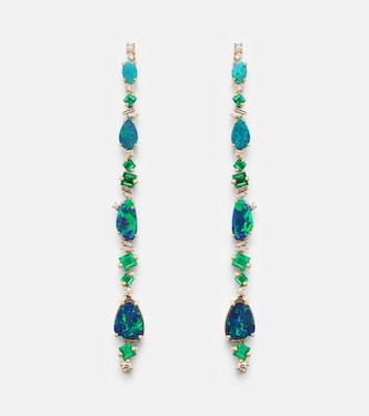 Ohrringe aus 18kt Gelbgold mit Diamanten, Smaragden und Opal | Suzanne Kalan