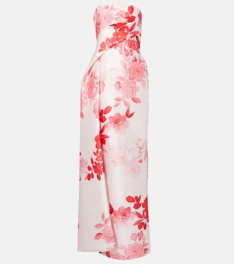 Robe longue en satin à fleurs | Monique Lhuillier
