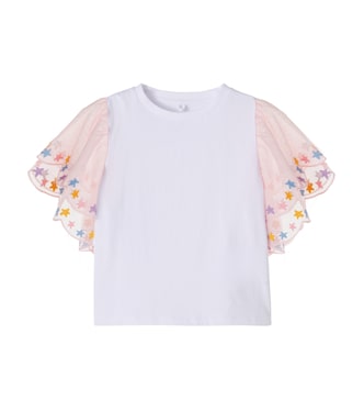 Besticktes Top aus Baumwoll-Jersey mit Tüll | Stella McCartney Kids