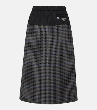 Houndstooth wool and nylon midi skirt | Prada
