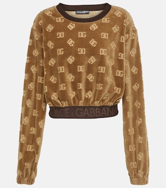 Felpa cropped in velluto con logo | Dolce&Gabbana