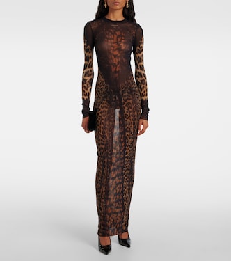 Leopard-printed mesh maxi dress | Jean Paul Gaultier