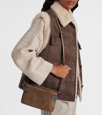 Essence Monili Small suede shoulder bag | Brunello Cucinelli