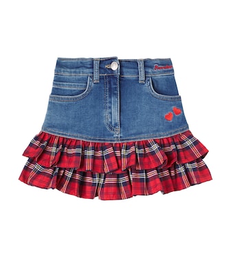 Tartan cotton-blend denim skirt | Monnalisa