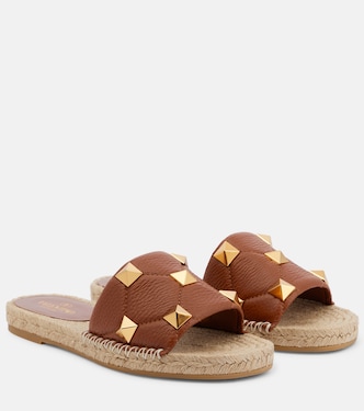 Palas Roman Stud de piel y rafia | Valentino Garavani