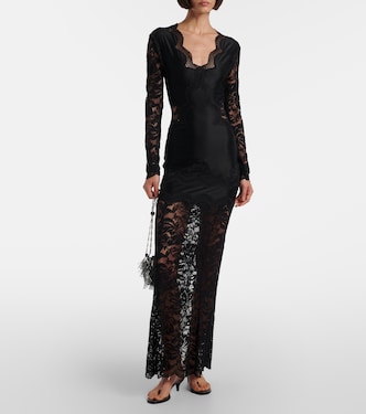 Maxikleid aus Jersey mit Spitze | Rabanne