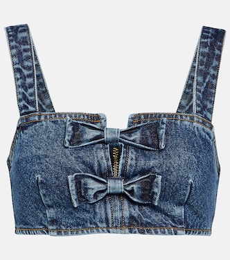 Bow-trimmed denim bra top | Self-Portrait
