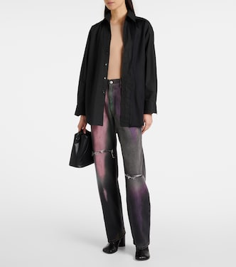 Printed distressed wide-leg jeans in black - MM 6 Maison