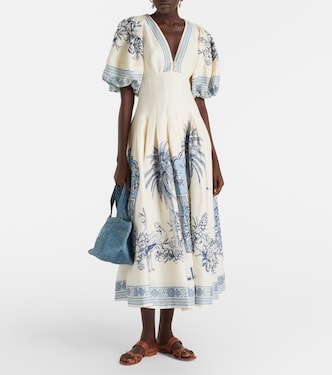 Villa Romantica linen-blend midi dress | Alémais