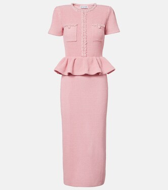 Waffle-knit peplum midi dress | Self-Portrait