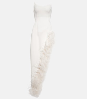 Feather-trimmed cady gown | David Koma
