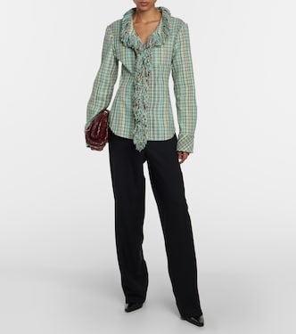 Fringed checked cotton-blend jacket | Bottega Veneta
