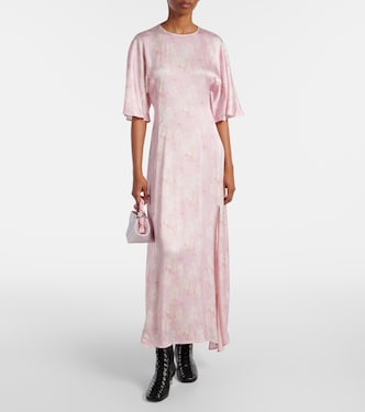 Robe longue en satin à fleurs | Ganni