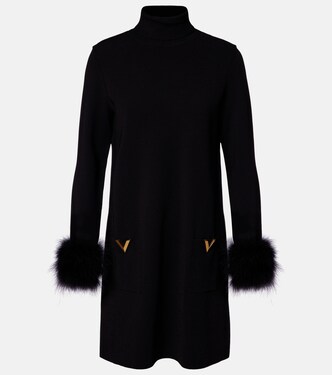 VLogo feather-trimmed turtleneck minidress | Valentino